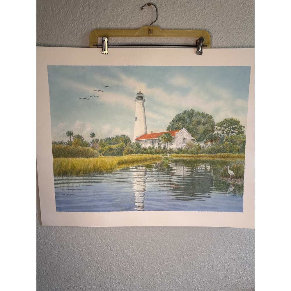 Vintage Chris Griffiths Lighthouse Art Print Unisex Medium Blue Excellent
